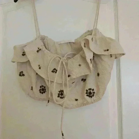 Zara  embroidered floral sunflower cotton crop top - Picture 1 of 8